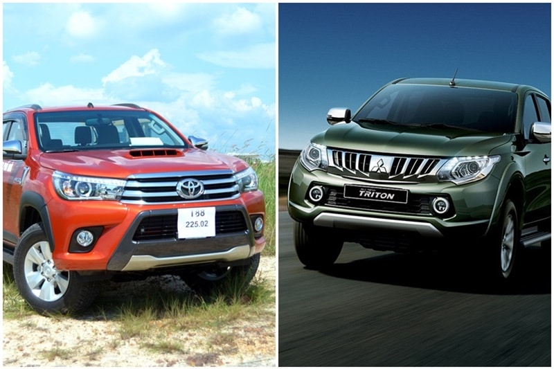 so sanh hilux va triton muaxegiatot vn 1 - So sánh Toyota Hilux 2.4E AT và Mitsubishi Triton 4×2 AT (số tự động,1 cầu)